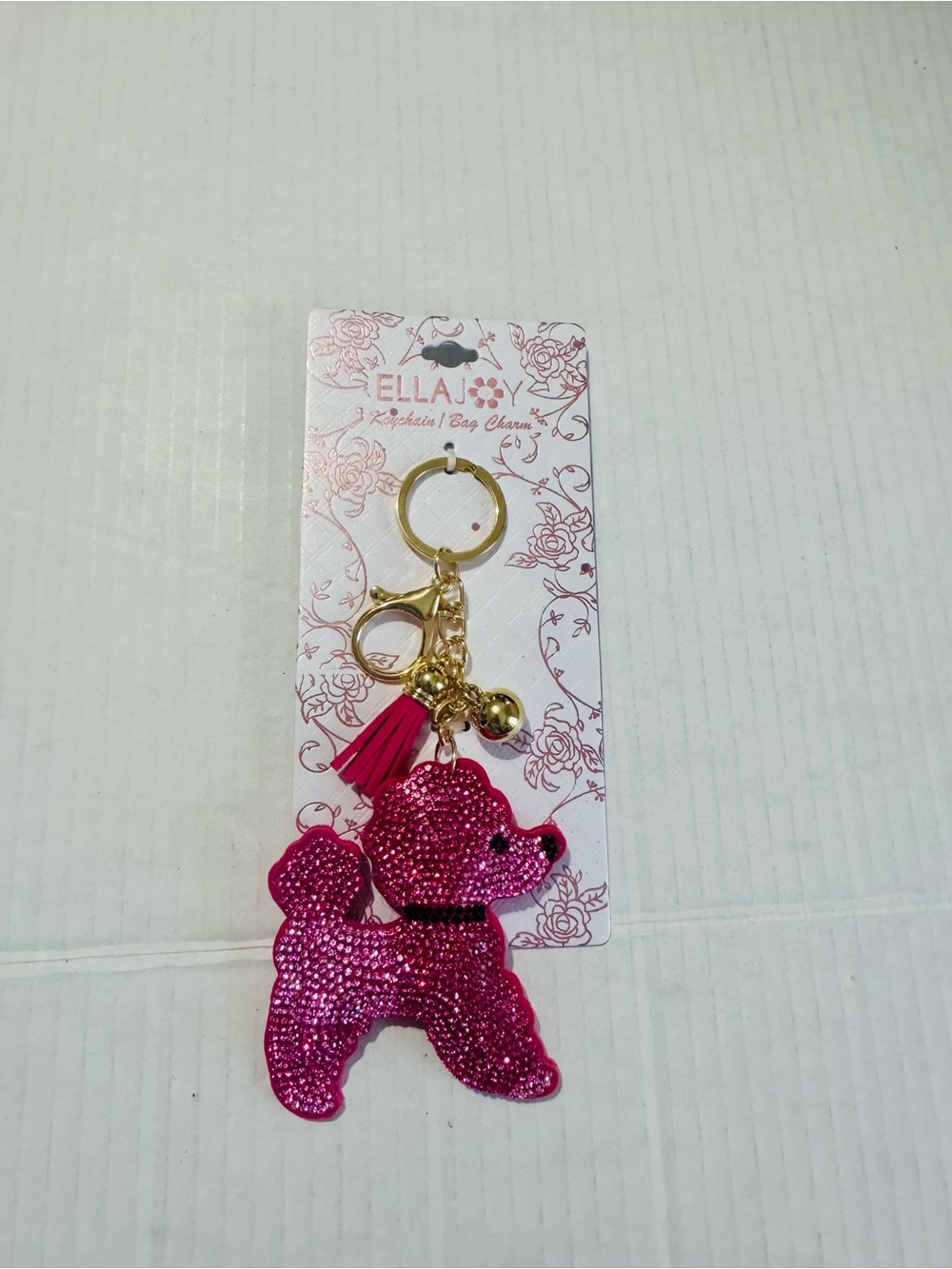 ELLA JOY  Pink Poodle embellished bag charm Keychain BNWT